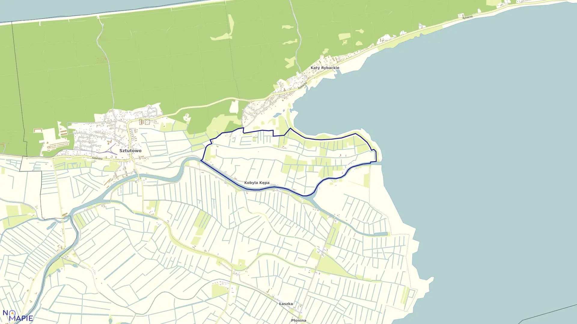 Mapa obrębu Kobyla Kępa w gminie Sztutowo